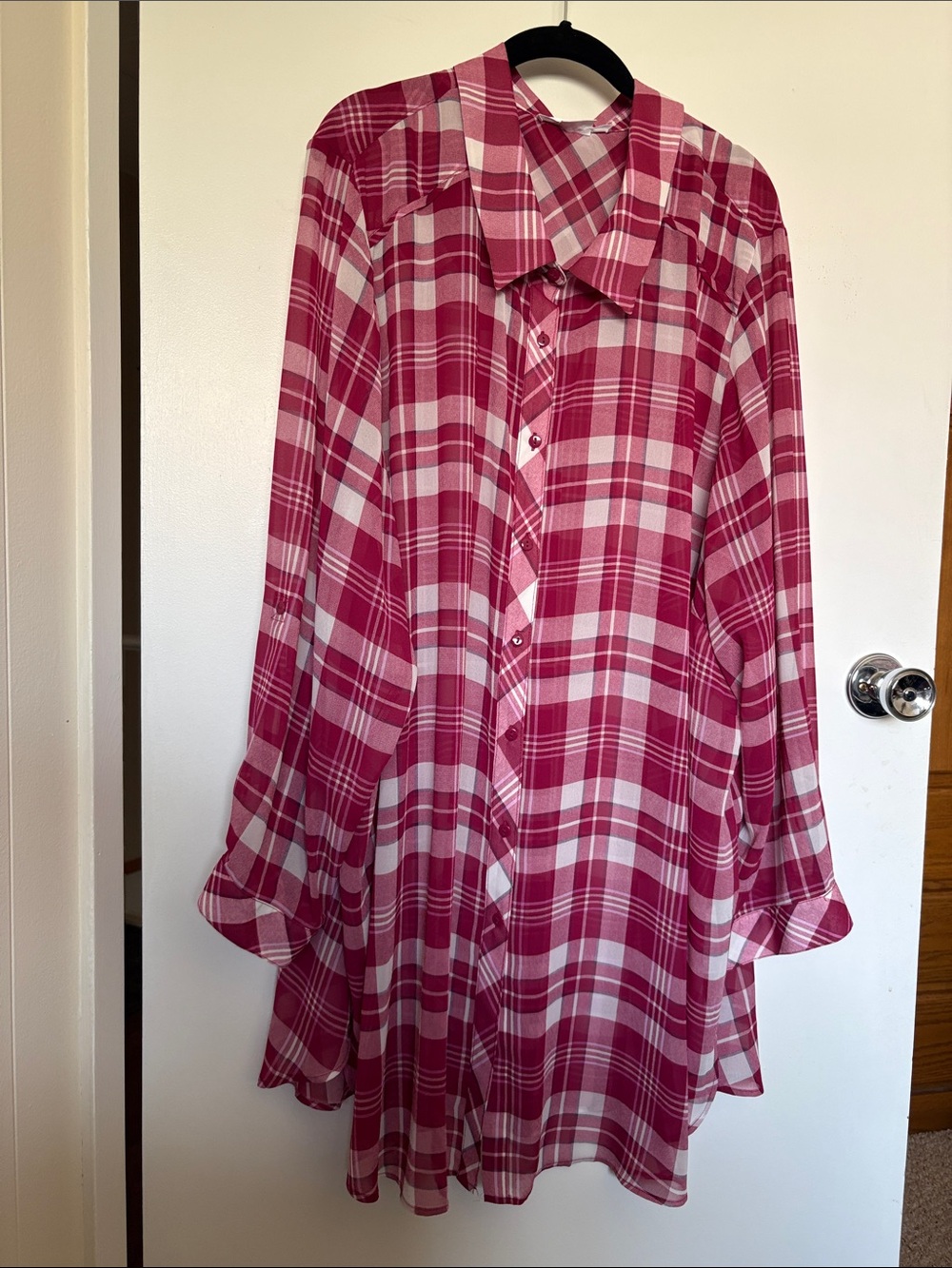 Beautiful pink and white sheer blouse